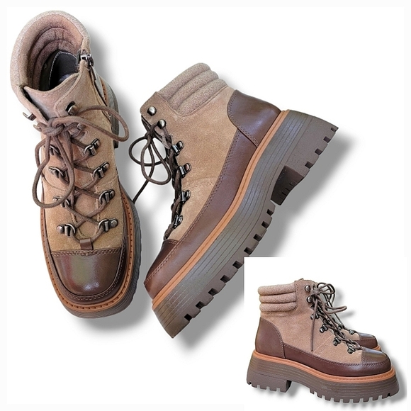 NWOB Vince Camuto Lug‎ Sole Mertamie Platform Booties Boots Size 6 Brown - Picture 1 of 11